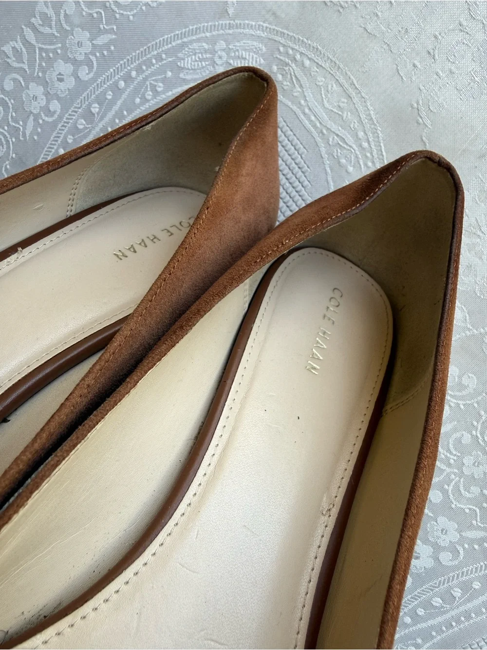 Cole Haan Camila Skimmer Tan Pointed-Toe Leather Suede Flat Women’s Size 10B